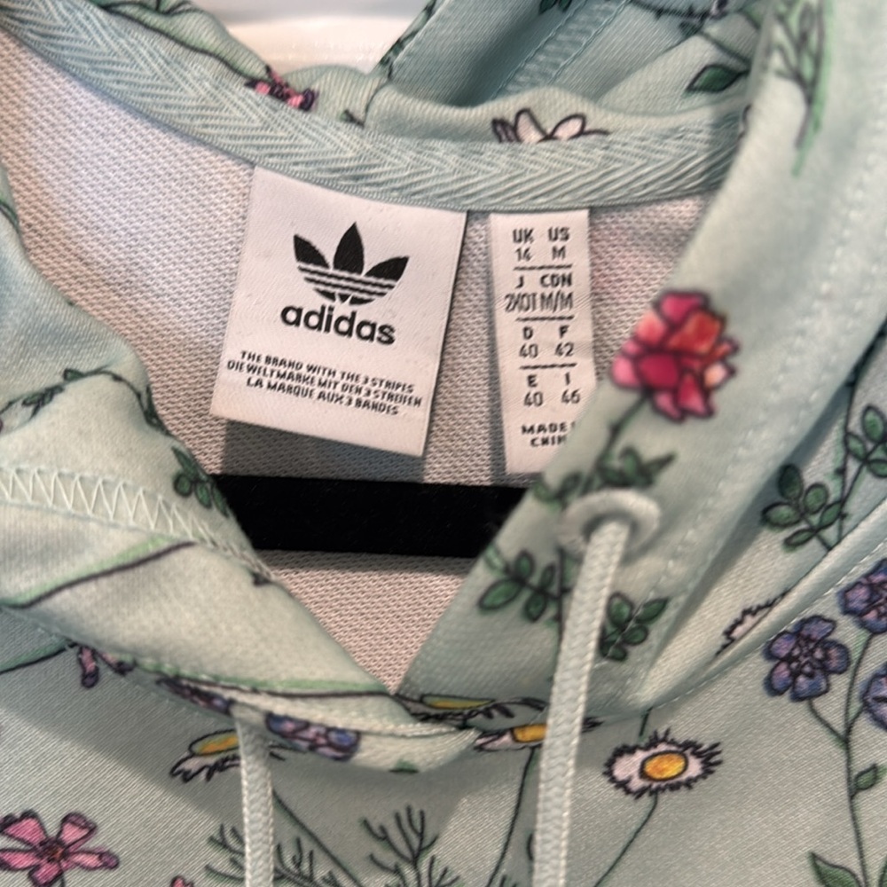 Adidas Floral Print Logo Hooded Sweatshirt Hoodie Green Floral Size Medium - Picture 4 of 16